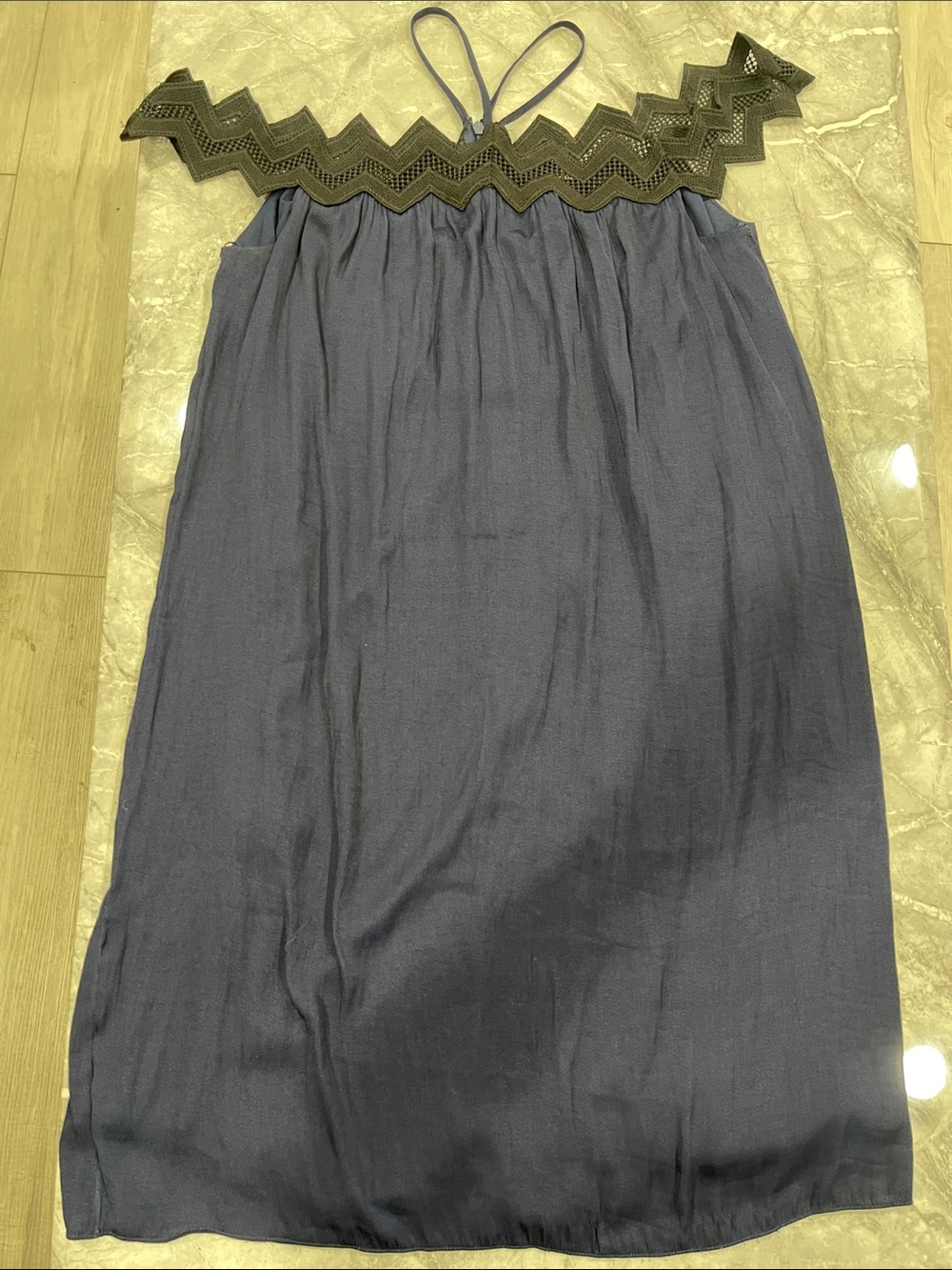 Aqua Navy Midi Skirt with Crochet Trim